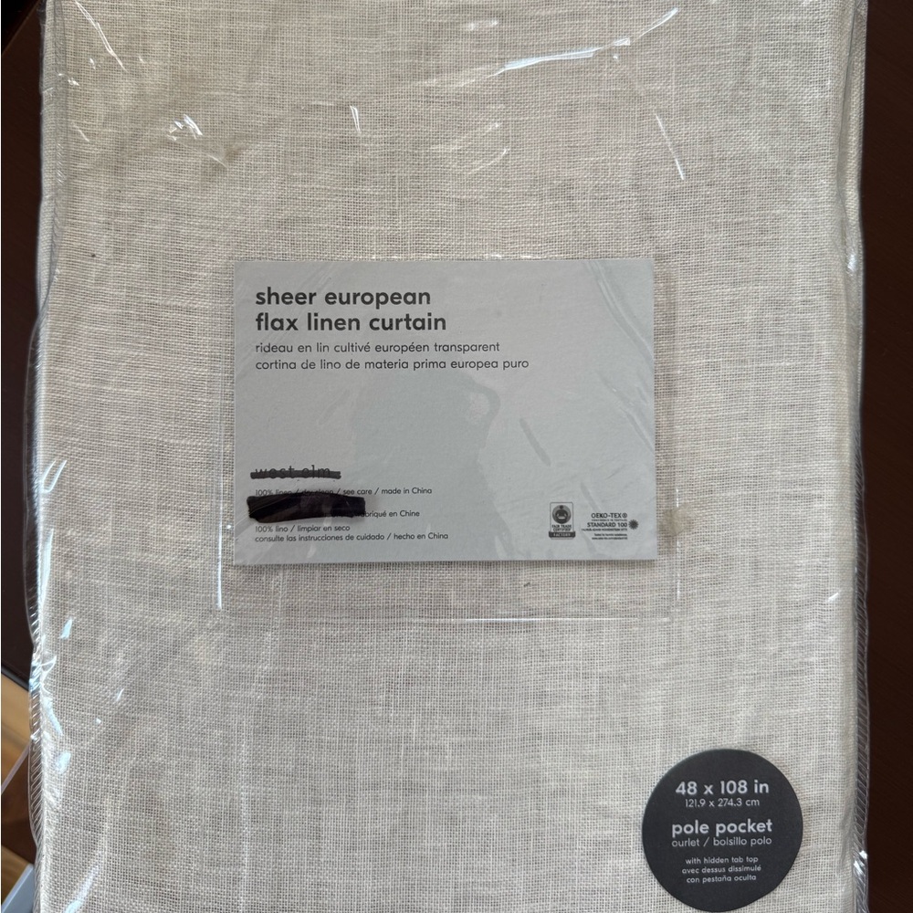 West Elm Sheer European Flax Linen
Curtain (1) Alabaster 48"x108" NWT